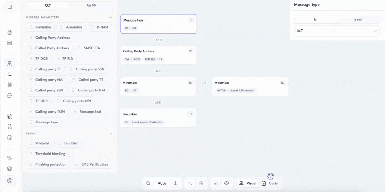 The builder and code modes complement each other. The visual editor makes rule logic easy to understand for analysts and business users, while the code format gives engineers greater precision and a more compact way to define complex logic that is difficult to assemble from blocks